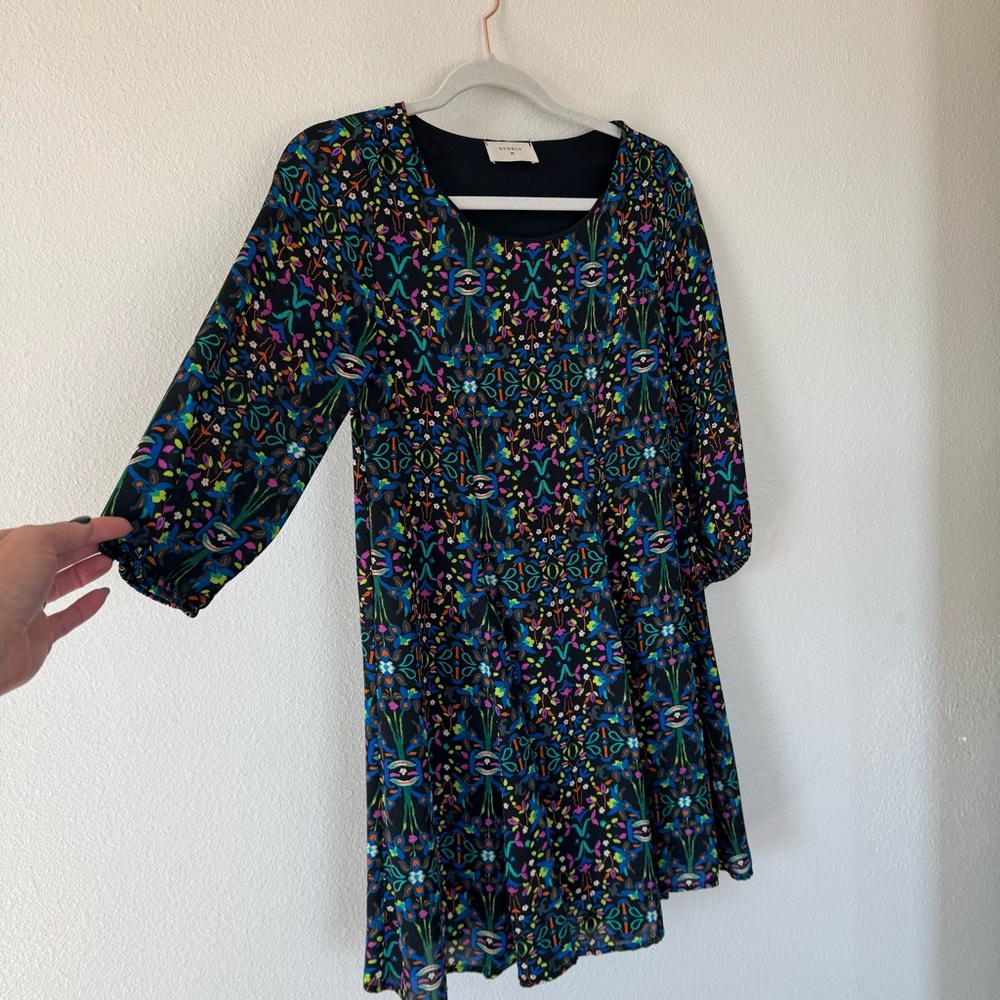 2 FOR $25 Floral Chiffon A Line Dress Colorful Rainbow Flowy S - Picture 2 of 9